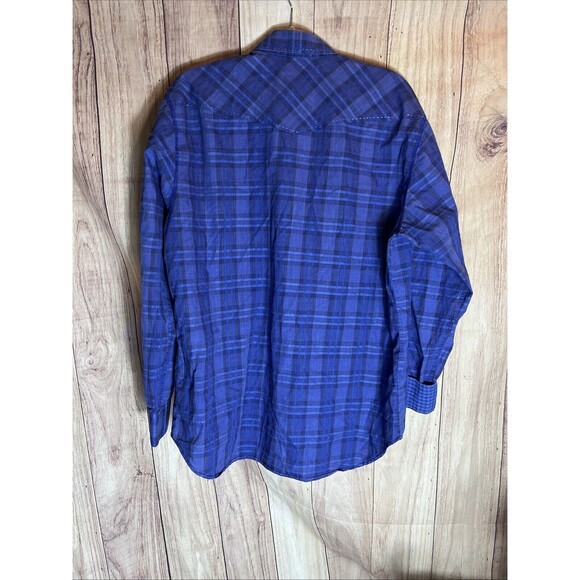 Bugatchi Dress Shirt Large Blue Plaid Paisley Contrast Flip Cuff Shape Fit - Picture 13 of 13